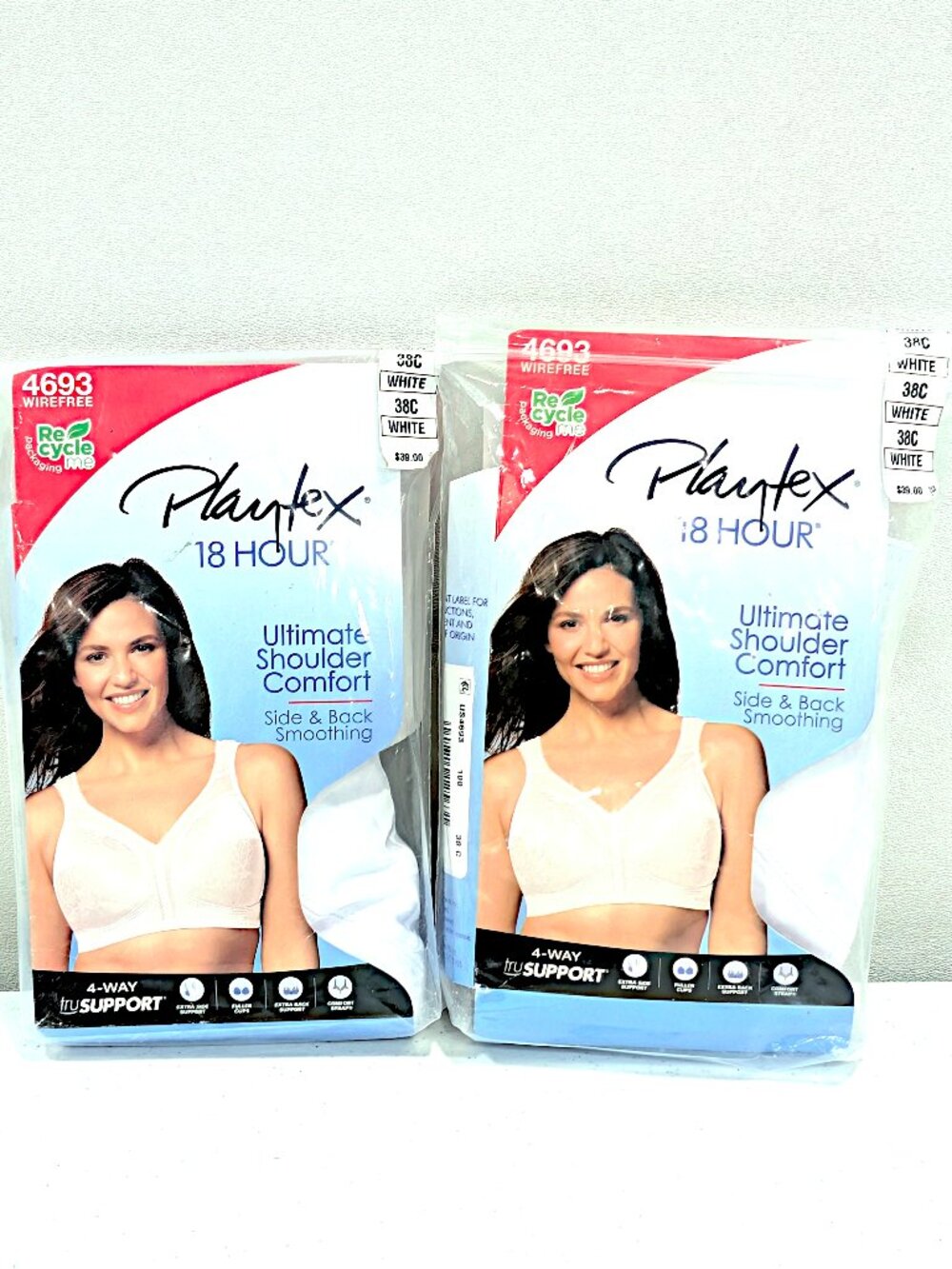 Playtex 18 Hour 38C White Wirefree Shoulder Comfort Bra 4693